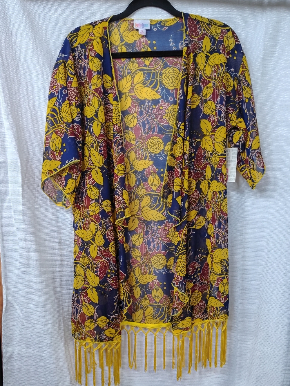 NWT LuLaRoe Yellow & Navy Floral Kimono Size Small